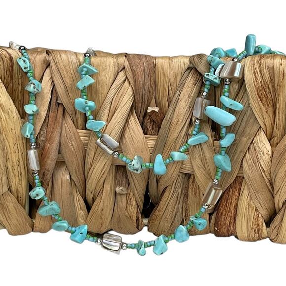 Turquoise Chips & Abalone Shell Beaded Necklace Fashion Jewelry - Picture 1 of 9